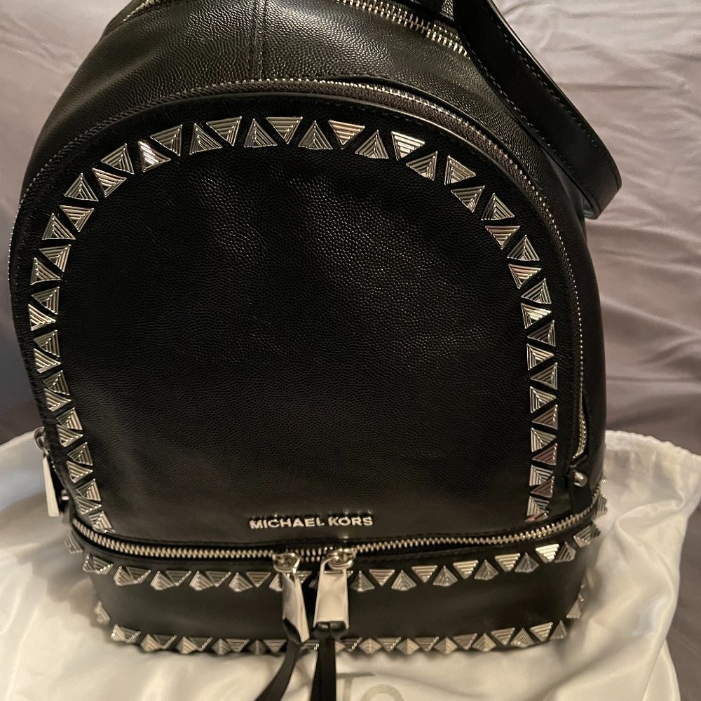 Michael Kors Rhea Silver Stud Leather Backpack
